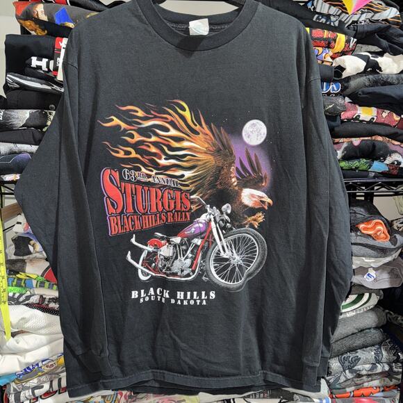 Vintage 2003 Sturgis Black Hills Flaming Eagle Longsleeve Shirt Size Large - Picture 1 of 5